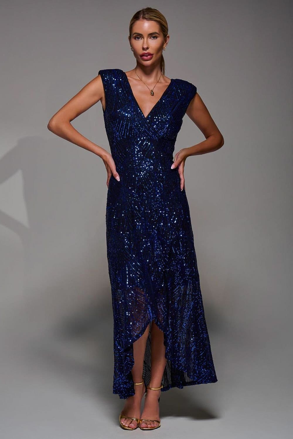 Jolie Moi Jolie Moi Women's Sequin Asymmetric Ruffle Hem Maxi Dress in Blue - 4