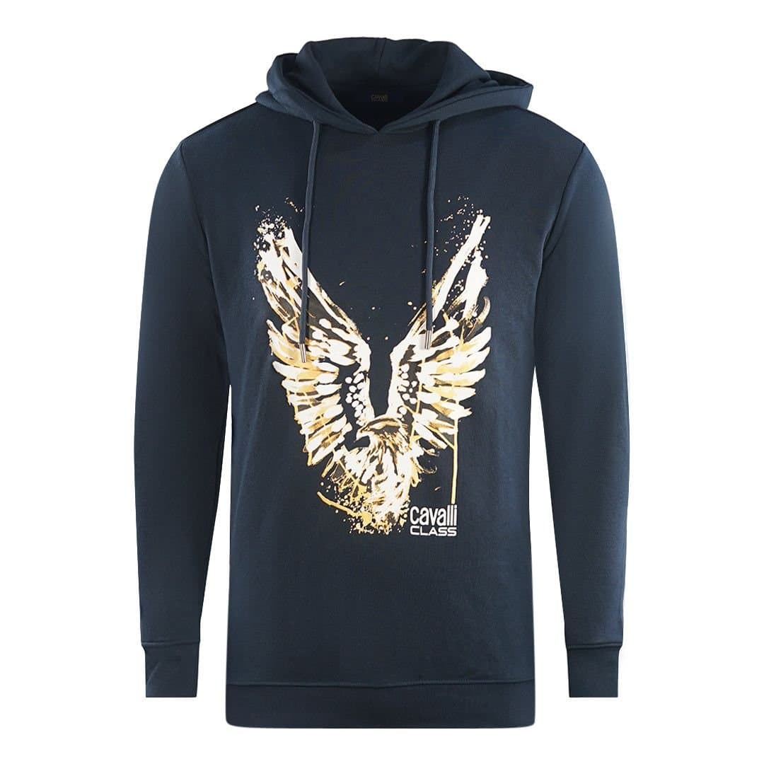 Cavalli Class Cavalli Class Navy Blue Hoodie with Golden Eagle Logo