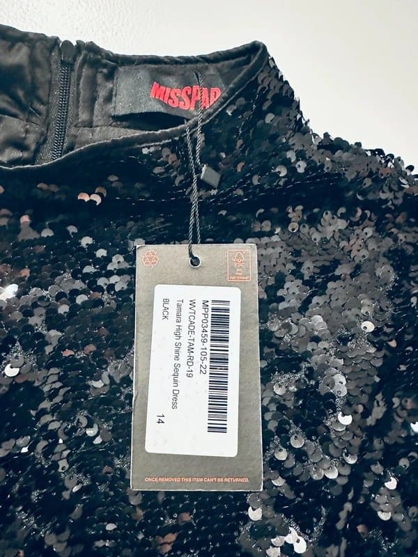 Misspap Misspap Black Sequin Mini Dress – Size 14 | New With Tags
