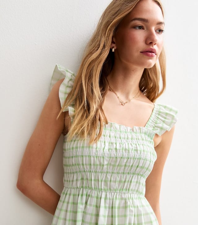 New Look Women's Green Checked Frill Strap Mini Dress New Look - 2