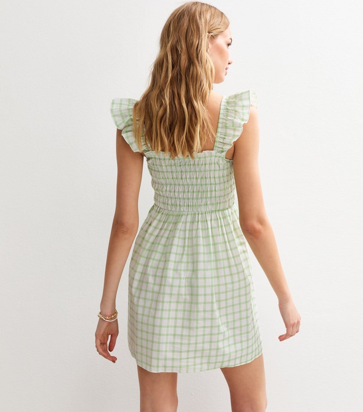 New Look Women's Green Checked Frill Strap Mini Dress New Look - 4