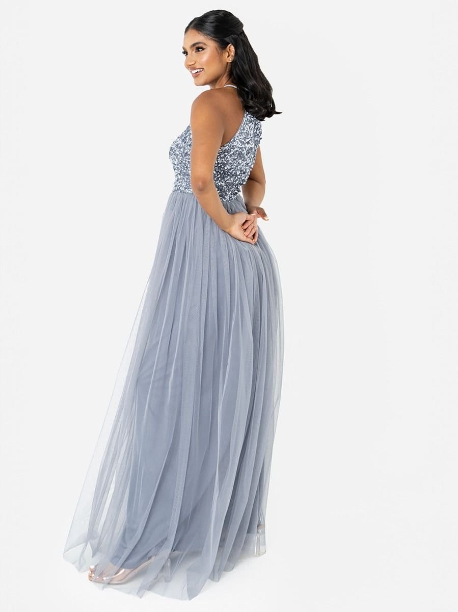 Maya Deluxe Maya Deluxe Women's Embellished Halter Neck Maxi Dress in Blue - 4