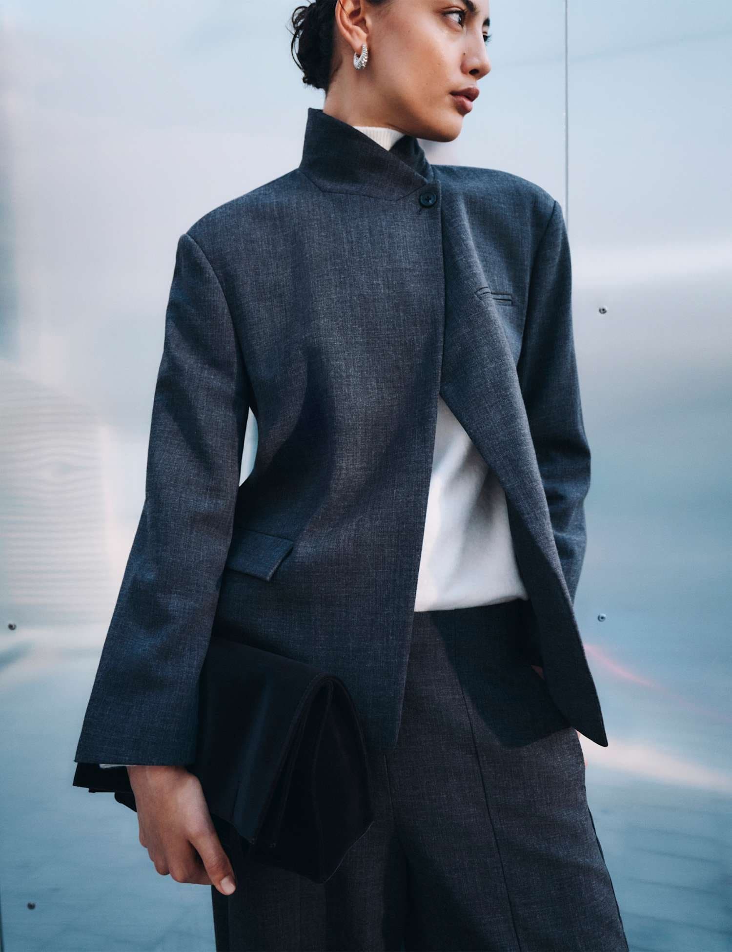 Marks & Spencer M&S Tailored Asymmetric Blazer Dark Grey