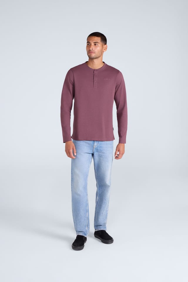 Animal Animal Men's 'Noah' Long Sleeve Lightweight Cotton Casual Henley Top T-Shirt in Dark Mauve - 2