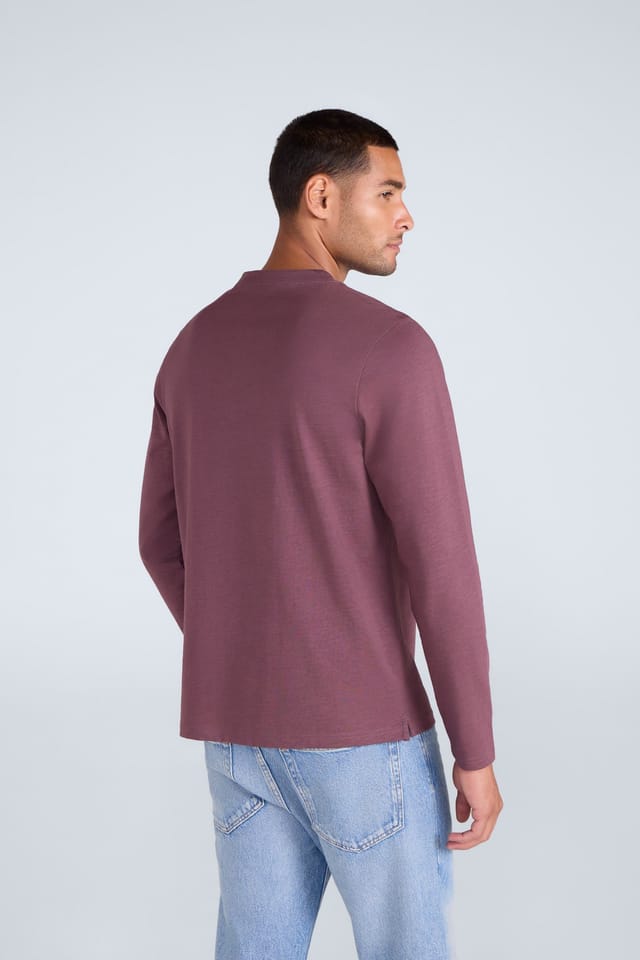 Animal Animal Men's 'Noah' Long Sleeve Lightweight Cotton Casual Henley Top T-Shirt in Dark Mauve - 3