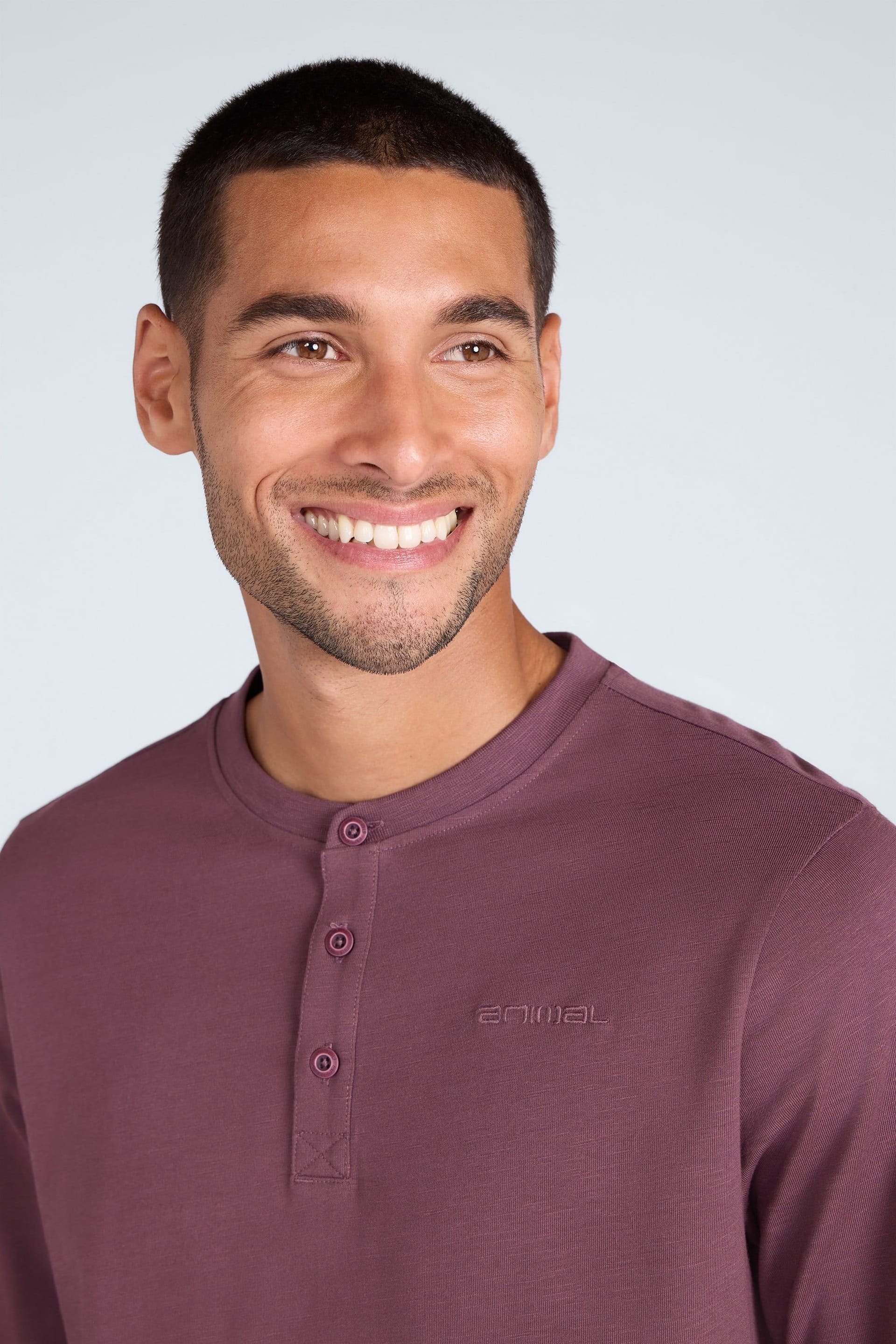 Animal Animal Men's 'Noah' Long Sleeve Lightweight Cotton Casual Henley Top T-Shirt in Dark Mauve - 4