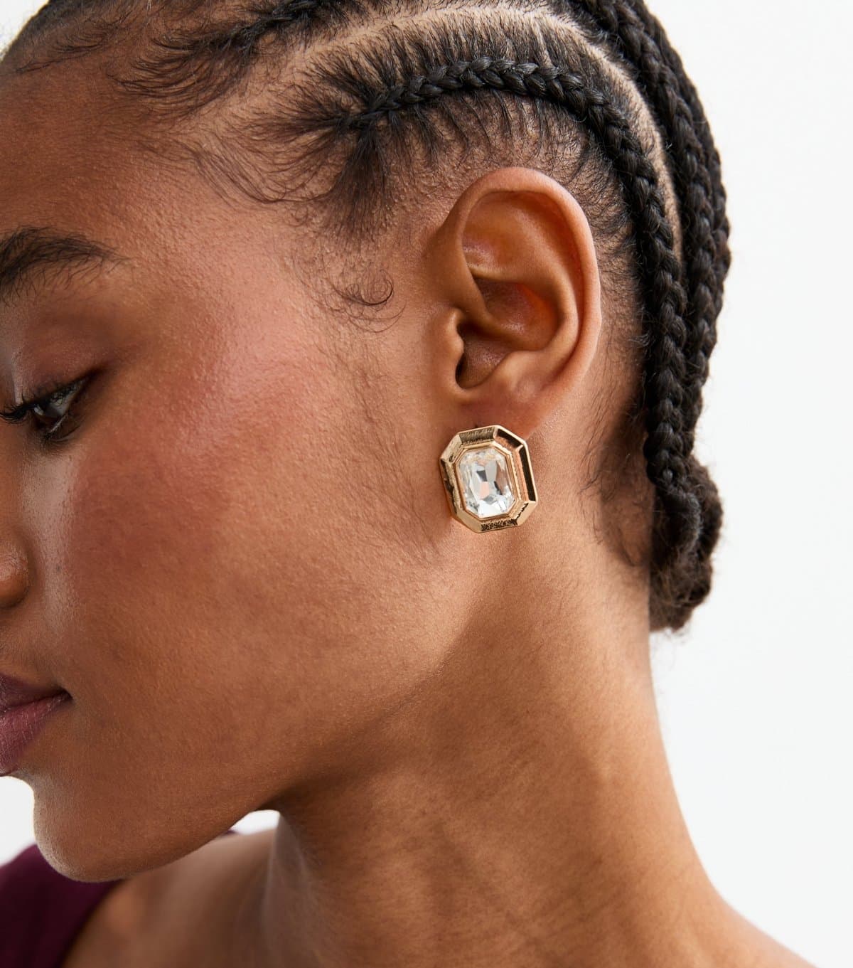 New Look Gold Tone Hexagonal Crystal Stud Earrings New Look