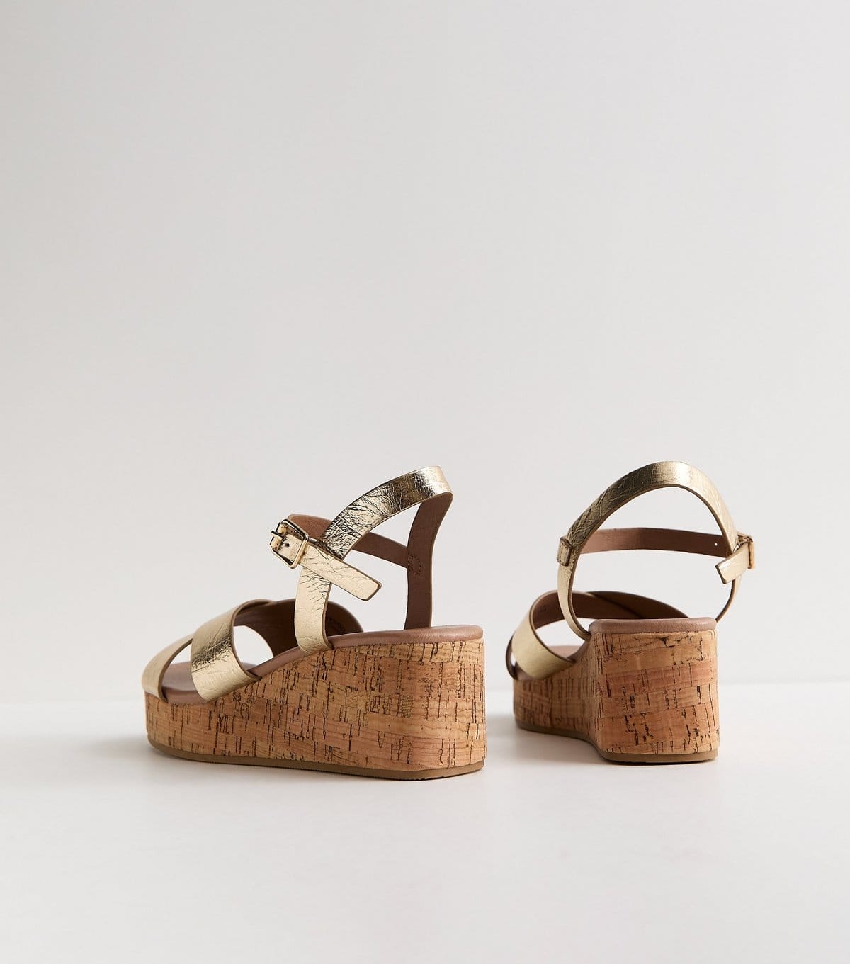 New Look Women's Wide Fit Gold Faux Leather Cork Platform Sandals Vegan New Look - 4