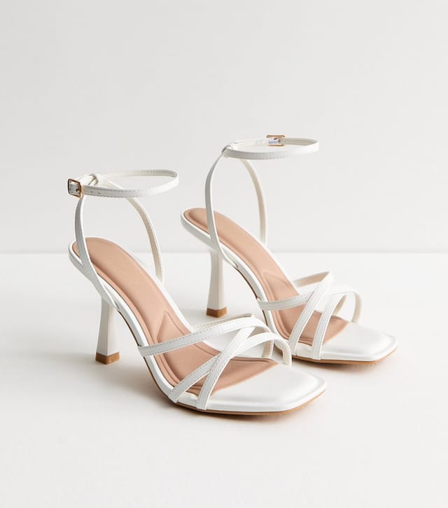 New Look Women's White Faux Leather Strappy Sandals Vegan New Look - 3