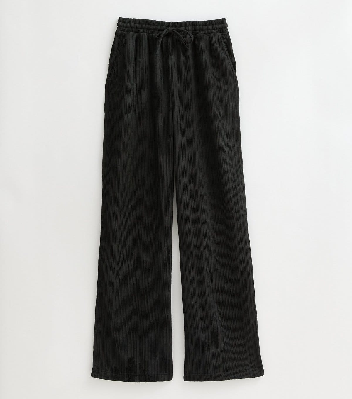 New Look Women's Tall Black Crinkle Texture Wide Leg Jersey Trousers New Look - 1