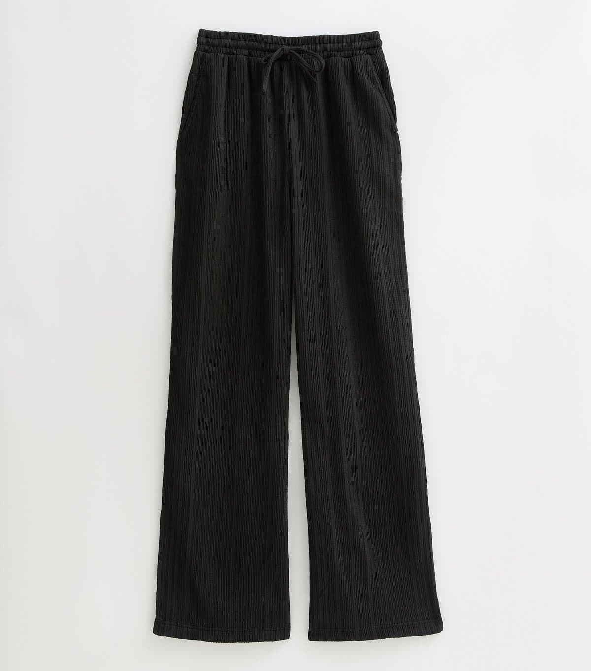 New Look Women's Tall Black Crinkle Texture Wide Leg Jersey Trousers New Look
