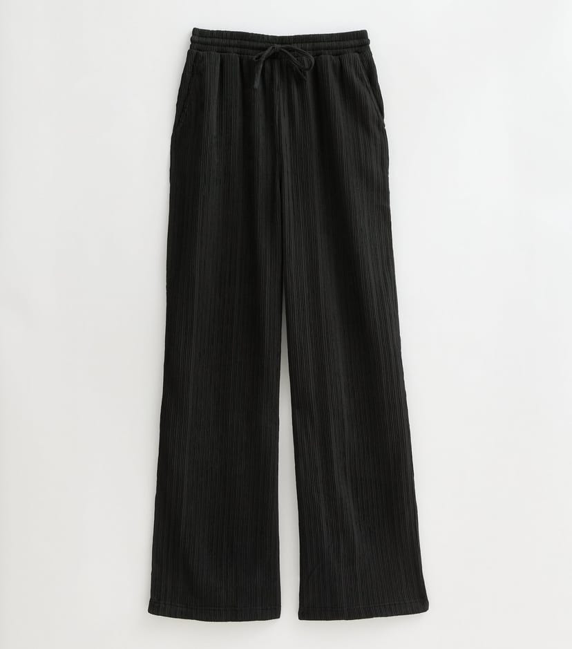 New Look Women's Tall Black Crinkle Texture Wide Leg Jersey Trousers New Look - 1