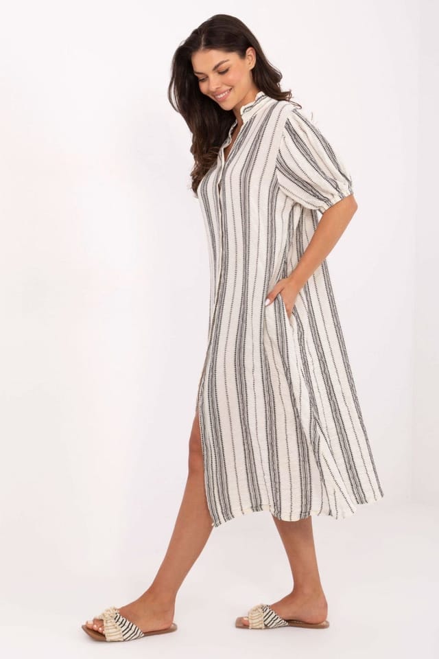 Love Lace Love Lace Women's Boho Midi Shirt Dress With Pockets in White - 2