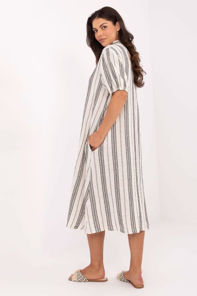 Love Lace Love Lace Women's Boho Midi Shirt Dress With Pockets in White - 3