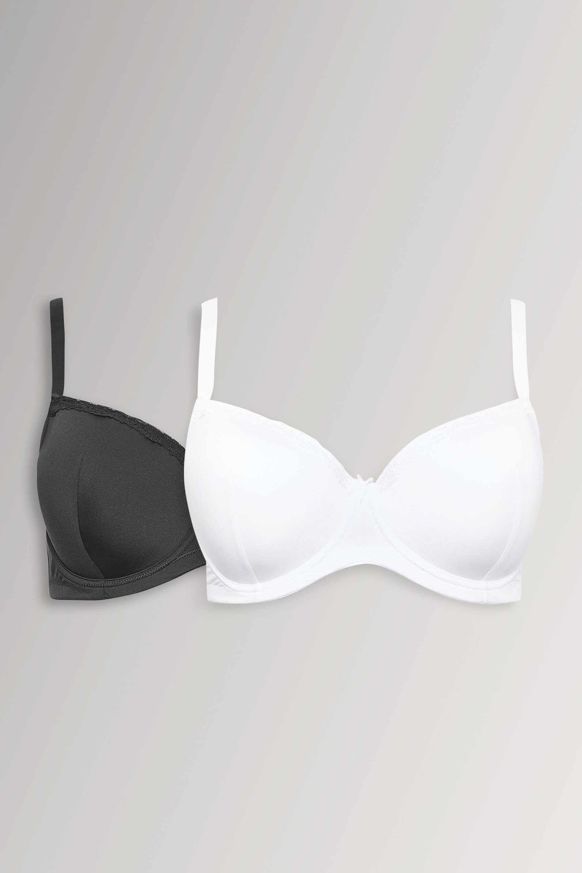 Yours Fuller Bust Lingerie Yourset 2 Pack Curve Black & White Lace Trim Tshirt Bras