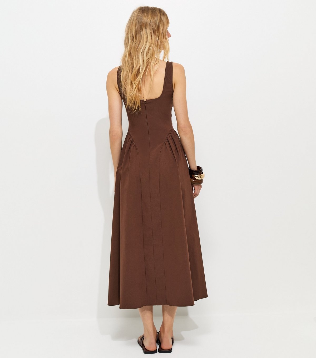 New Look Women's Brown Square Neck Gathered Hips Midi Dress New Look - 4