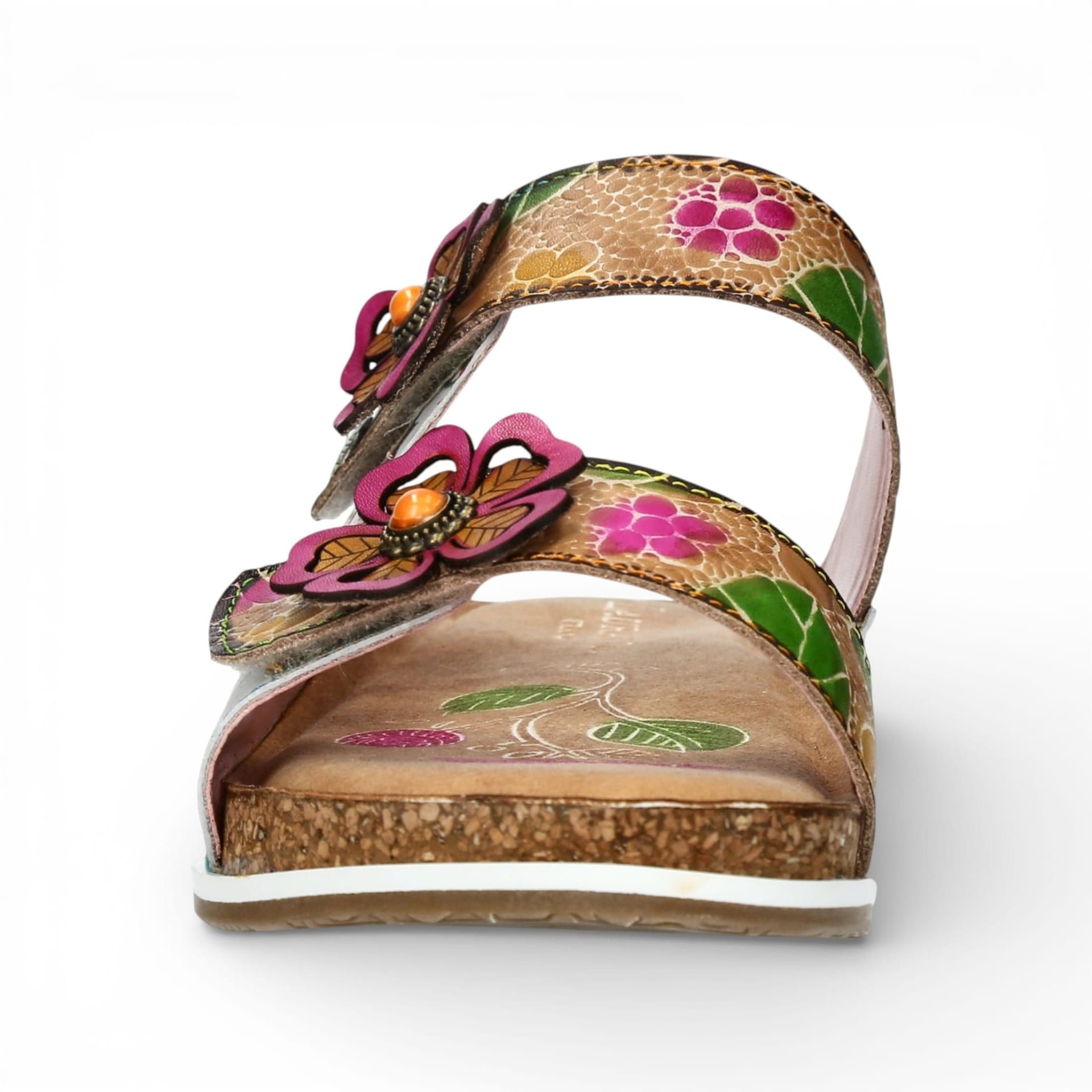 laura vita Laura Vita Women's Floral Leather Strappy Slipper Sandals - Brcyano 32 in White - 4