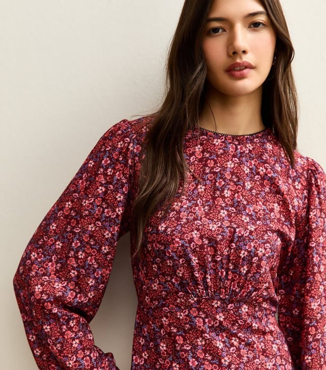 New Look Women's Red Ditsy Floral Long Sleeve Mini Dress New Look - 3