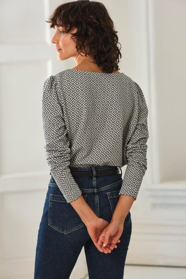 Pure Collection Pure Collection Women's Jacquard Long Sleeve Top in Navy - 3