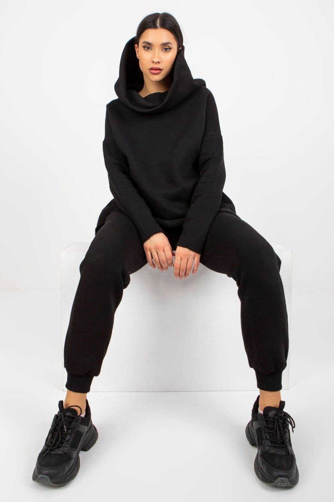 Love Lace Love Lace Women's Hooded Sweatshirt & Tie Waist Pants Set Style 175500 in Black