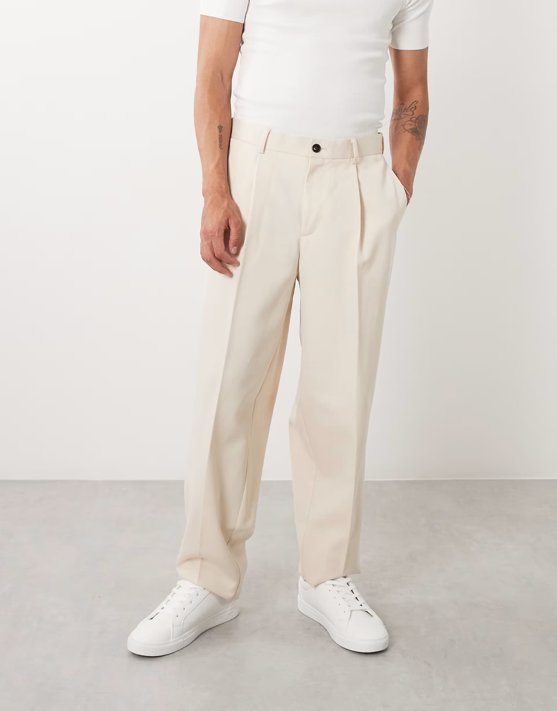 ASOS ASOS DESIGN tailored pleated oversized tapered trousers in ecru