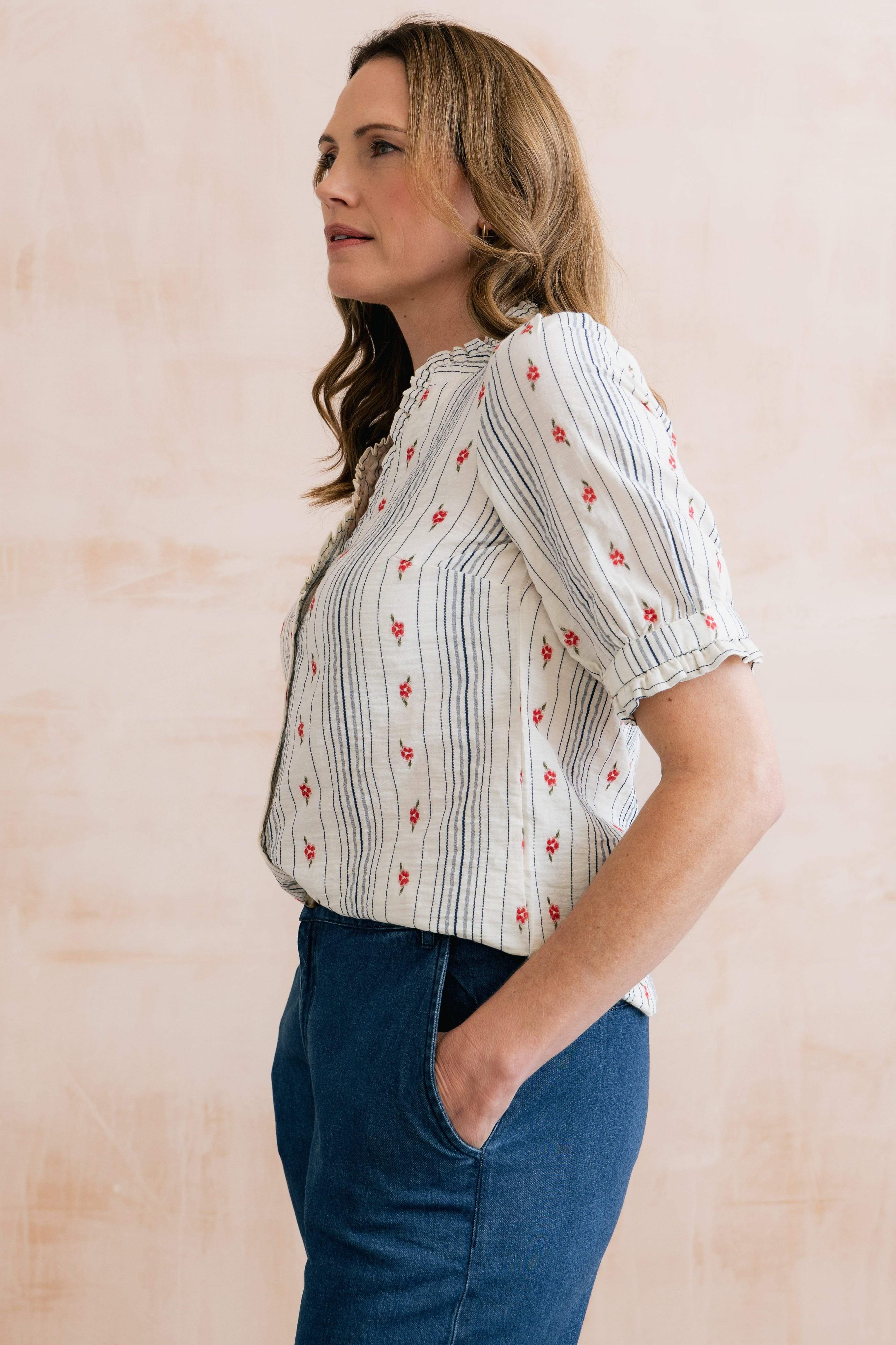 Lily & Me Lily & Me Women's Wren Frill Blouse in Ecru - 3