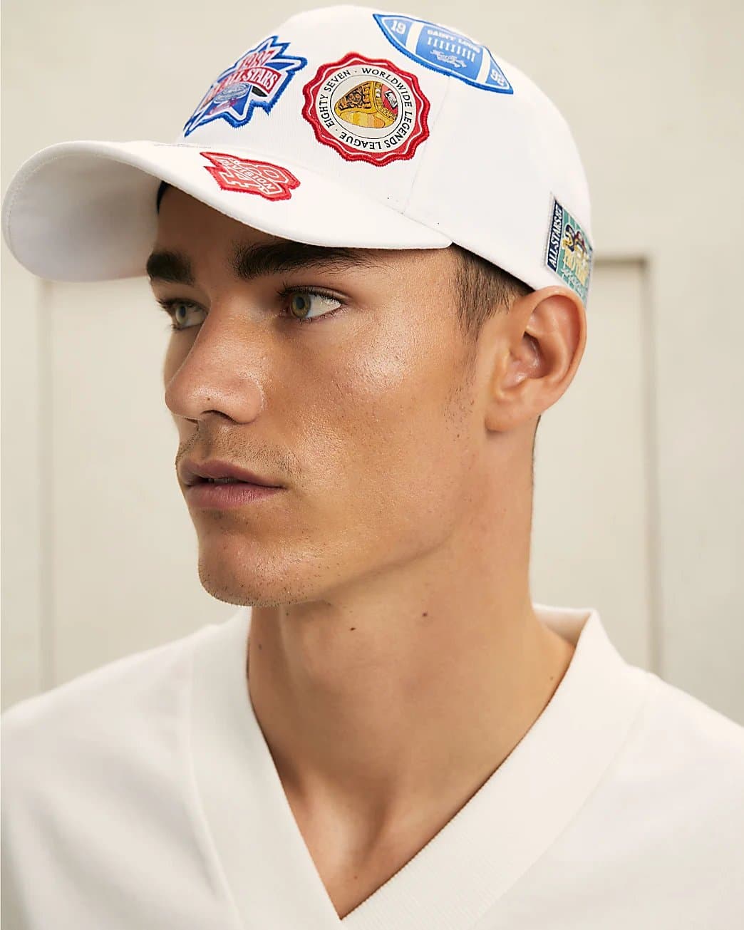 River Island Mens River Island White Badged Racing Cap