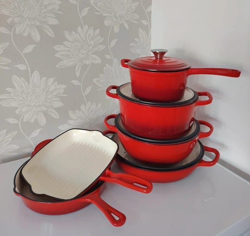Enamel Cast Iron Premium 10pc Enamel Cast Iron Cookware  Red  Enamel Dutch Oven Grill Pan Skillet