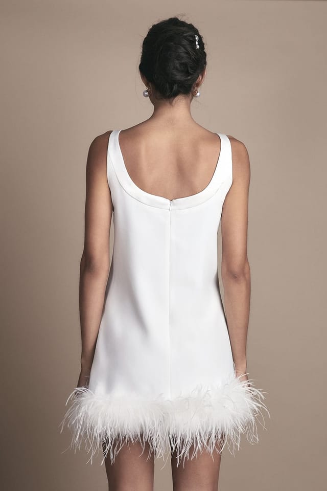 Coast Coast Women's Feather Hem Mini Wedding Dress in Ivory - 3