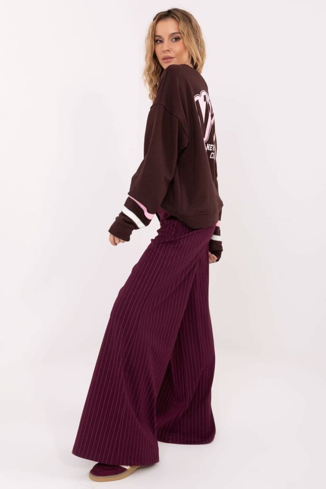 Love Lace Love Lace Women's Cotton Blend Loose Fit Striped Sleeve Sweatshirt in Brown - 2