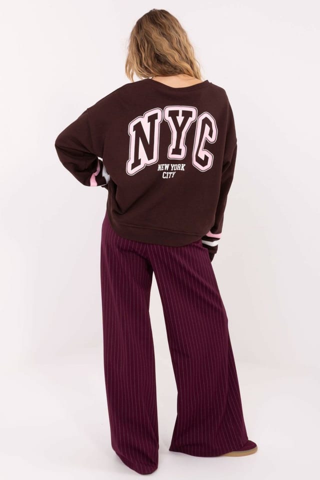 Love Lace Love Lace Women's Cotton Blend Loose Fit Striped Sleeve Sweatshirt in Brown - 3