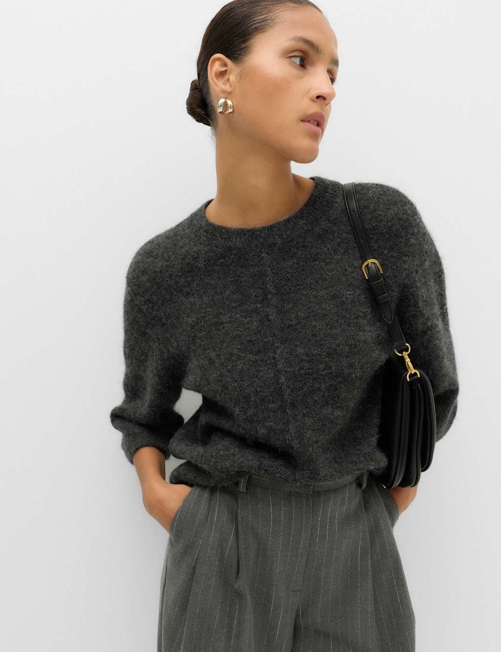 M&S Wool Alpaca Blend Relaxed Knitted Top Charcoal