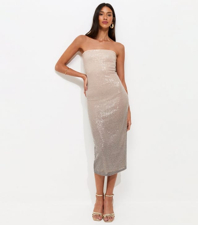 New Look Women's Mink Sequinned Bandeau Midi Dress New Look - 2