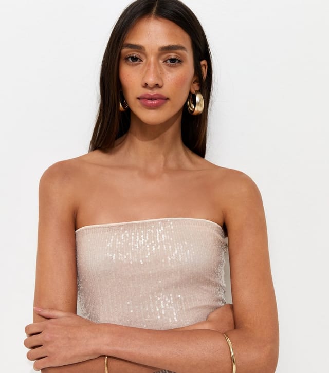 New Look Women's Mink Sequinned Bandeau Midi Dress New Look - 3