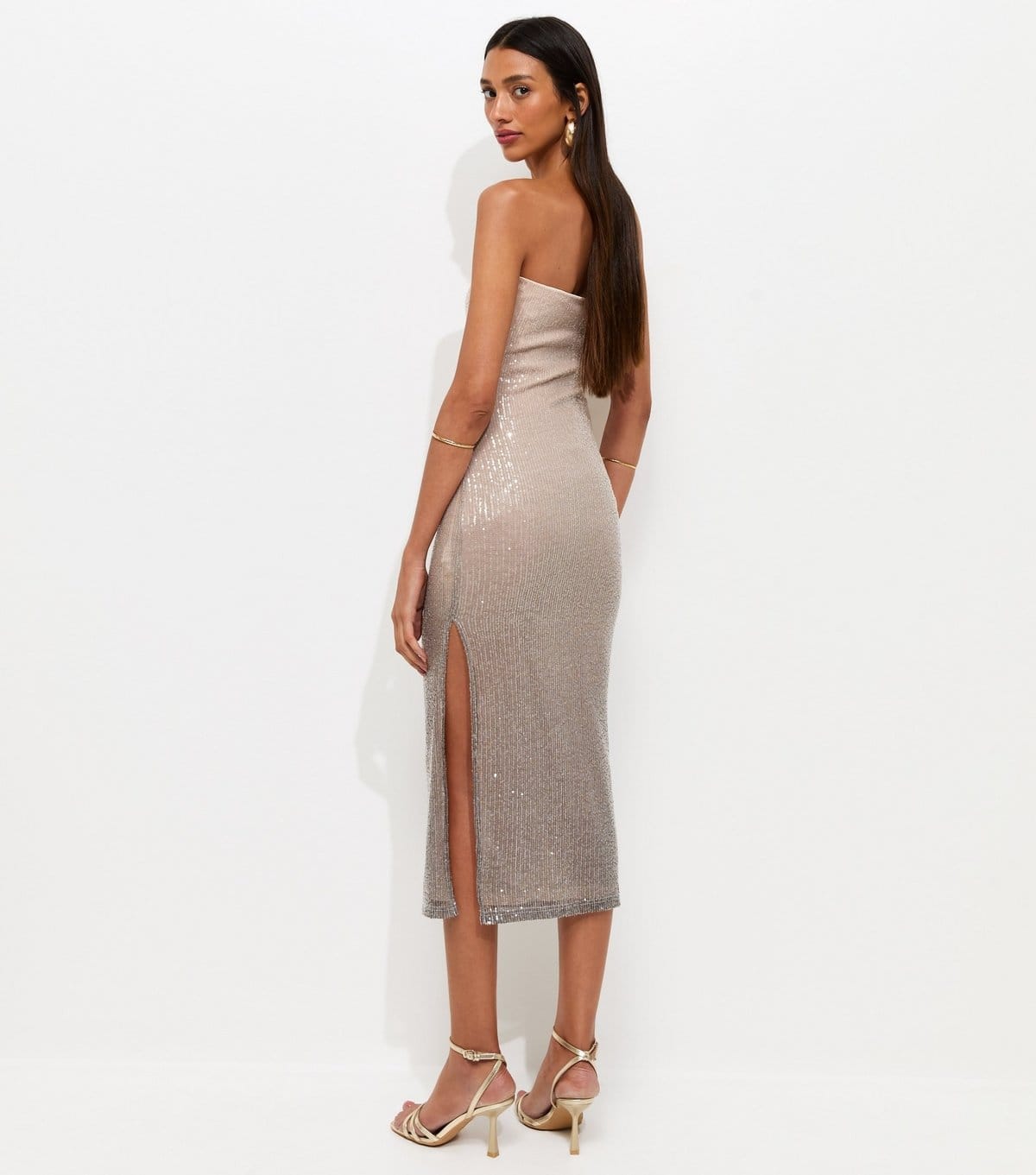 New Look Women's Mink Sequinned Bandeau Midi Dress New Look - 4