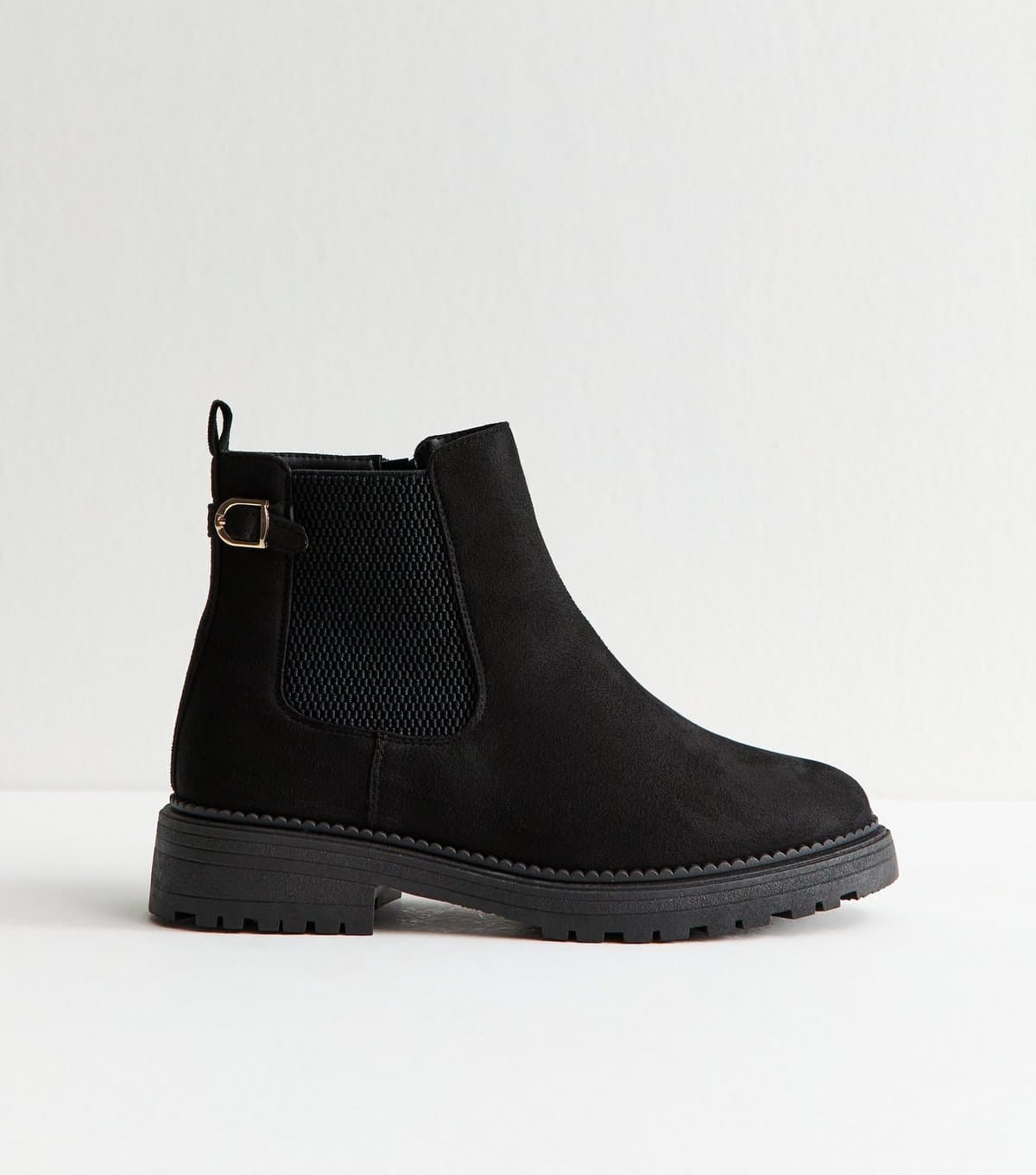 New Look Women's Wide Fit Black Faux Suede Chunky Chelsea Boots Vegan New Look