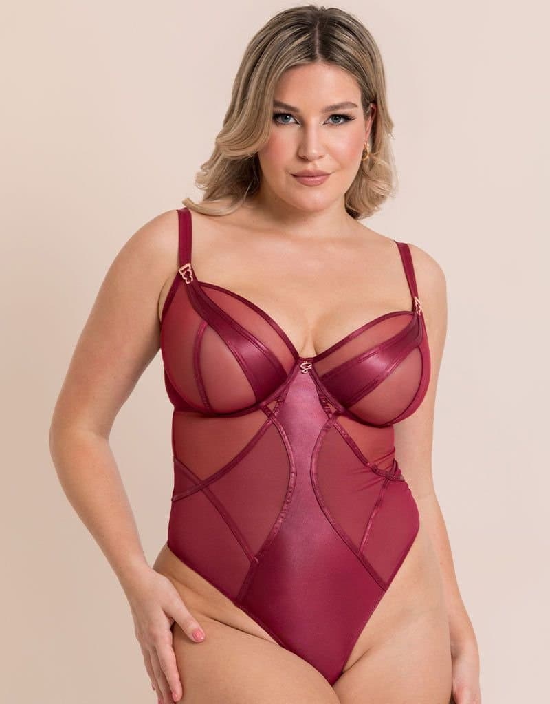 Scantilly Scantilly Purple Mesh Bodysuit with Shimmering Panels
