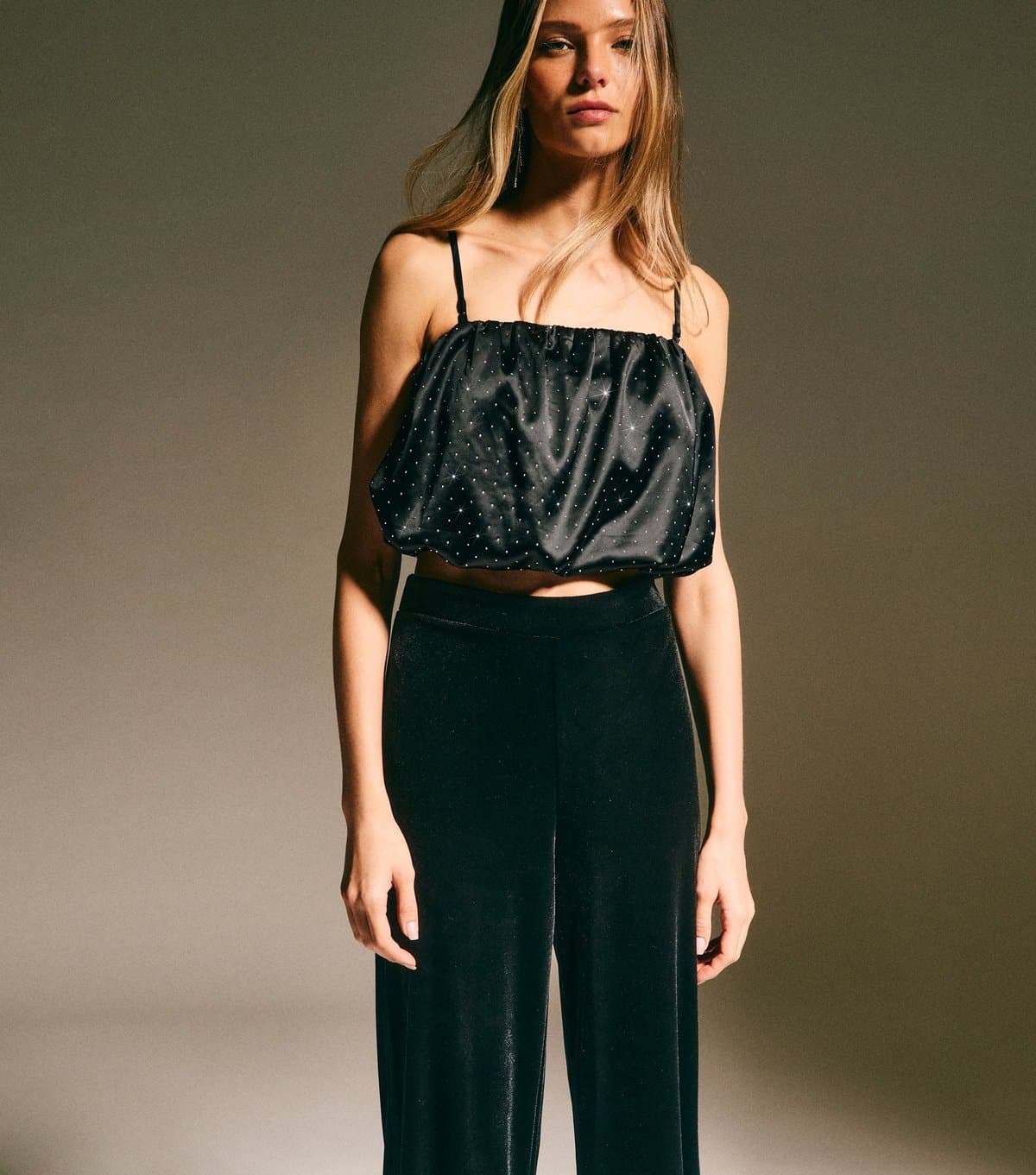 New Look New Look Black Satin Studded Crop Top