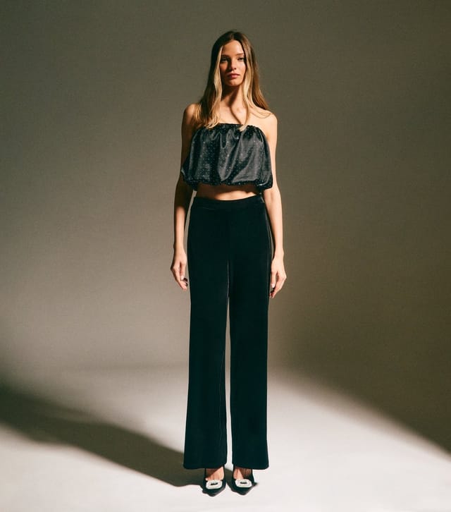 New Look Women's Black Satin Studded Bubble Crop Top New Look - 3