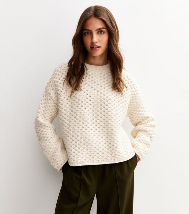 New Look Women's Off White Moss Stitch Crew Neck Jumper New Look - 2