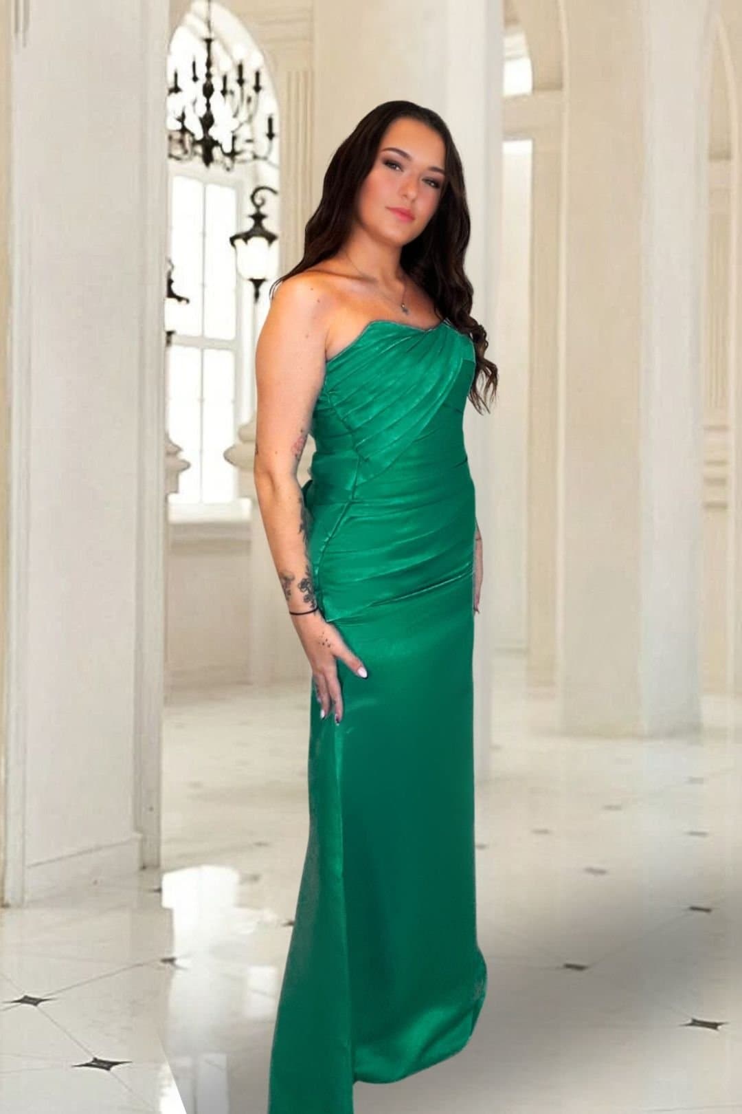Marco Paul Marco Paul Women's Green Satin Fitted Strapless Bridesmaid Dress
