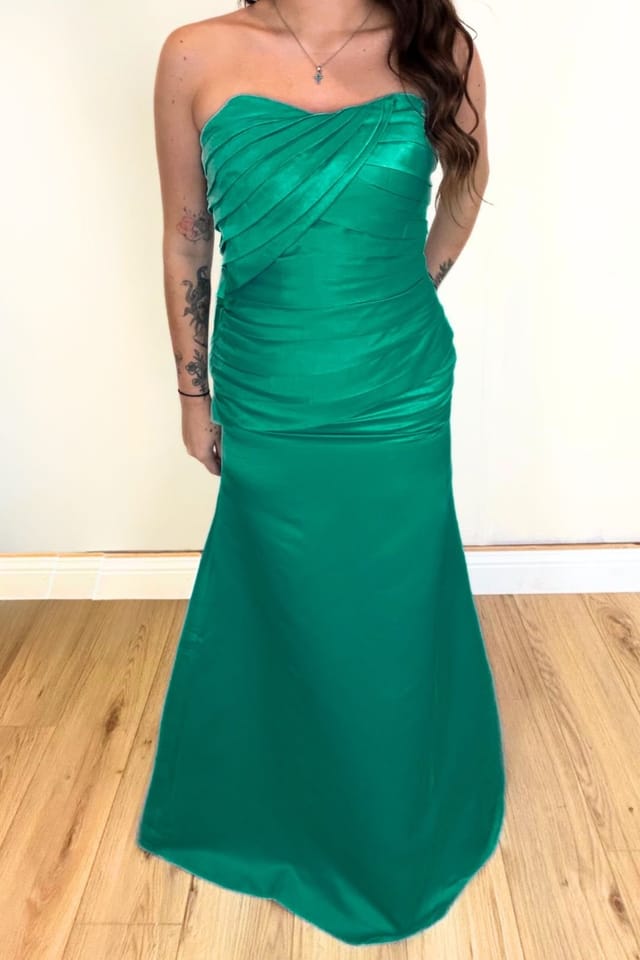 Marco Paul Marco Paul Women's Green Satin Fitted Strapless Bridesmaid Dress - 3