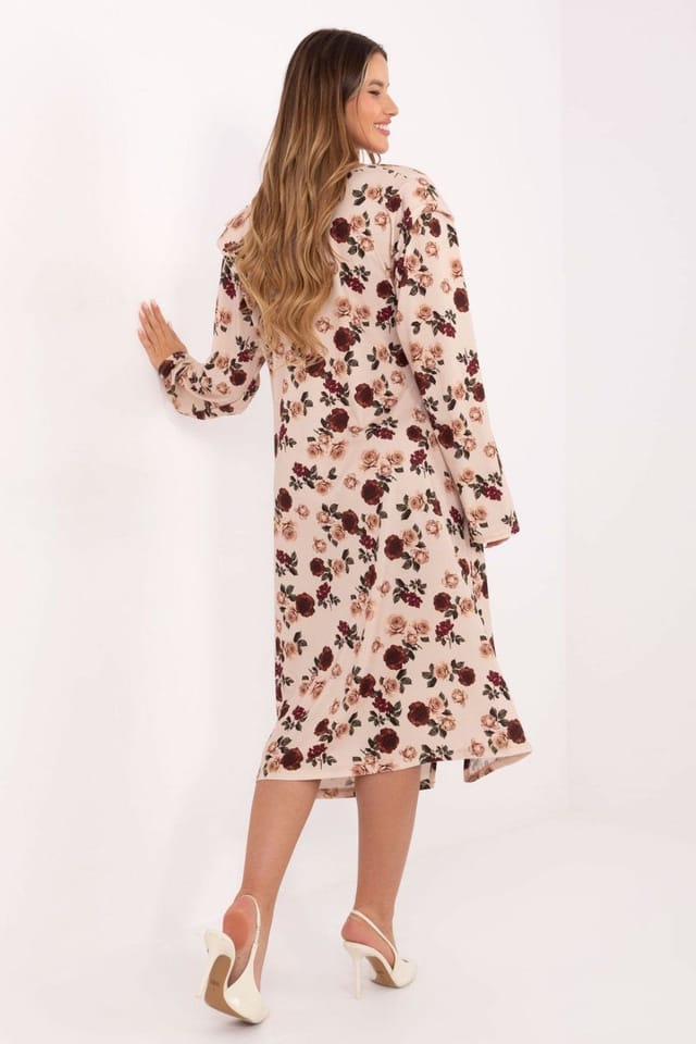 Love Lace Love Lace Women's Floral Padded Shoulder Draped Midi Dress in Beige - 3