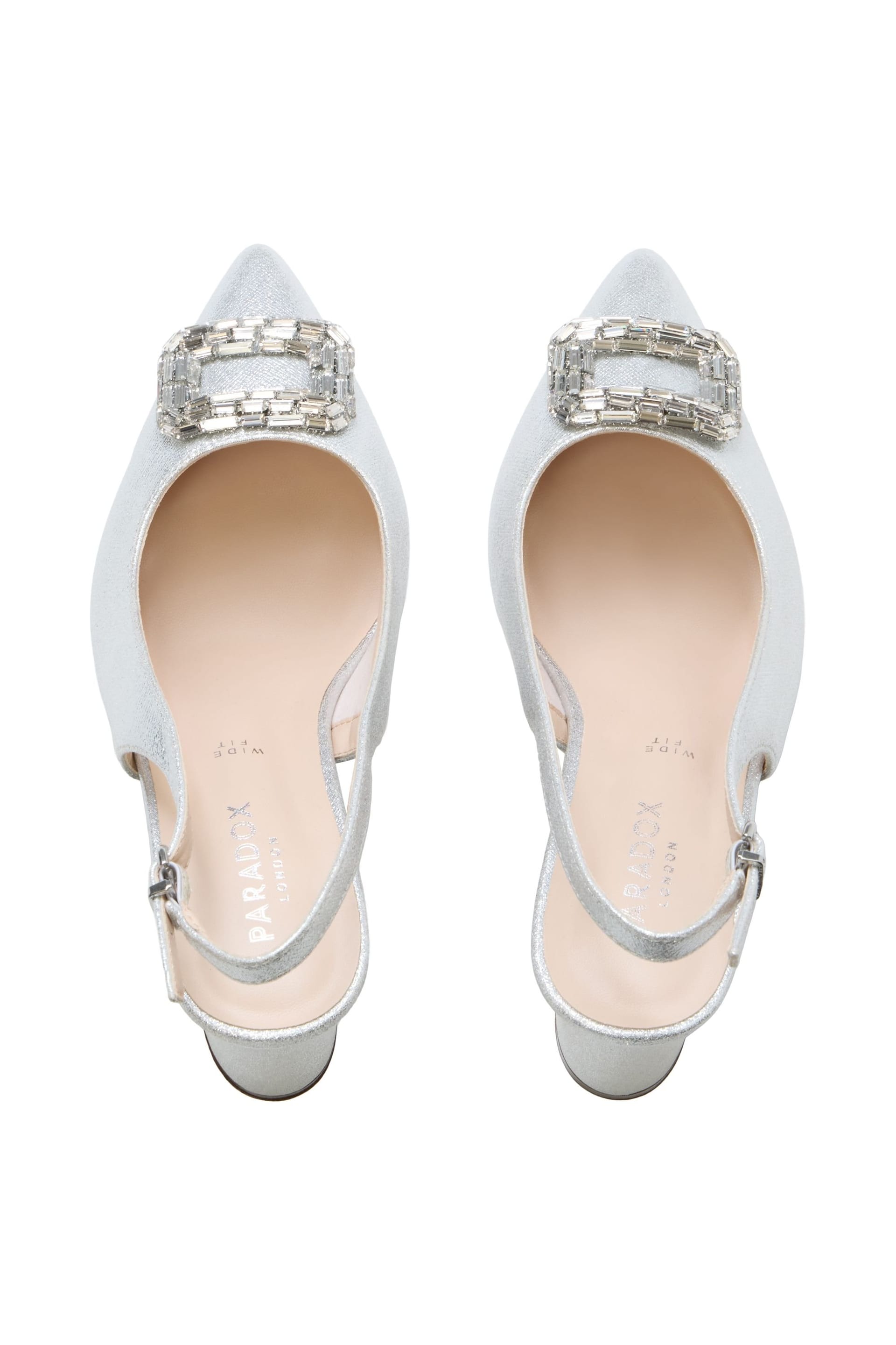 Paradox London Paradox London Women's Gabriella' Wide Fit Block Heel Slingback Shoes in Silver - 4