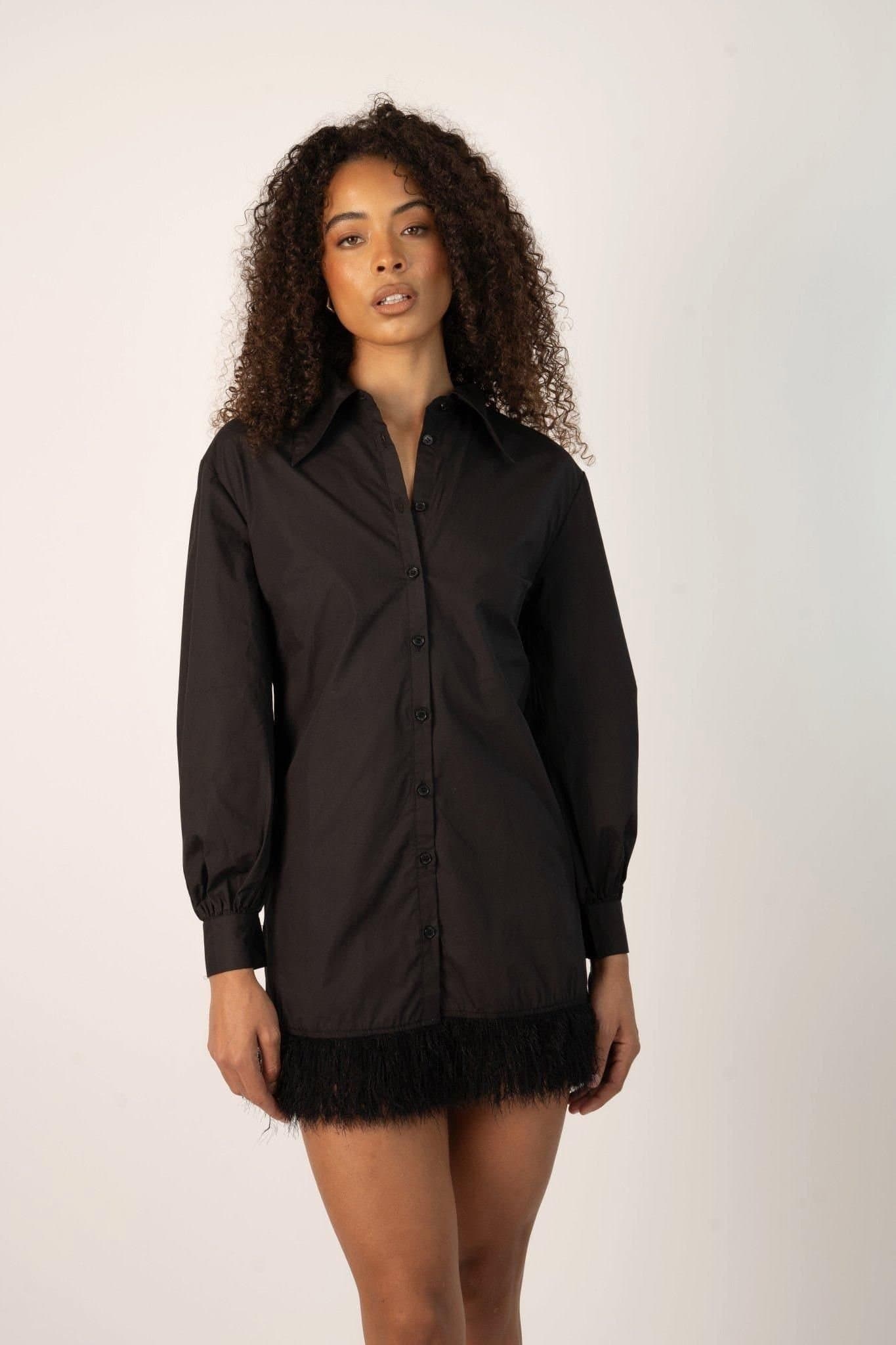 Jaded Rose Jaded Rose Women's Siya Shirt Dress Fur Hem in Black
