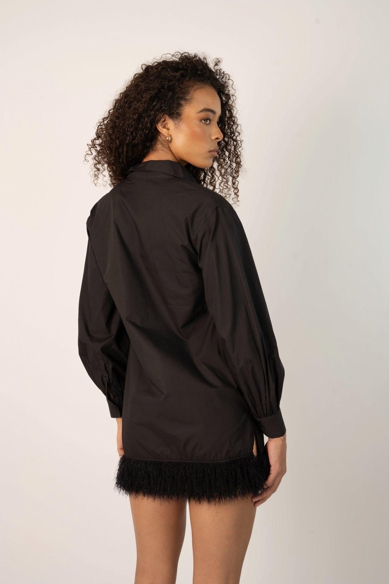 Jaded Rose Jaded Rose Women's Siya Shirt Dress Fur Hem in Black - 4