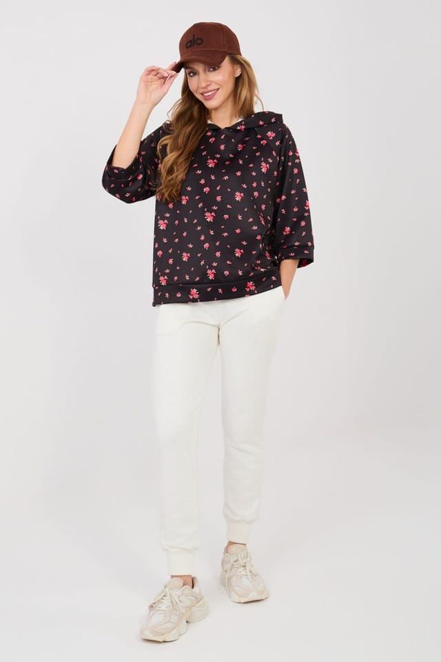 Love Lace Love Lace Women's Floral Print 3/4 Sleeve Sweatshirt Style 224826 in Black - 2