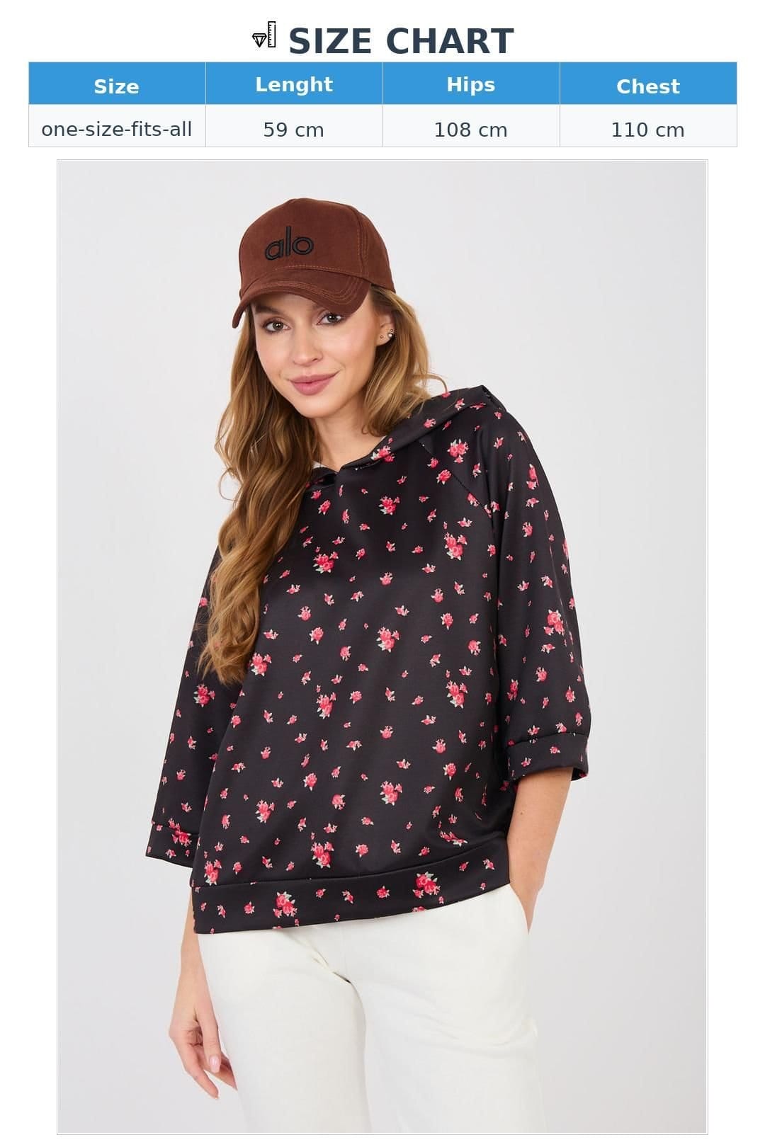 Love Lace Love Lace Women's Floral Print 3/4 Sleeve Sweatshirt Style 224826 in Black - 4