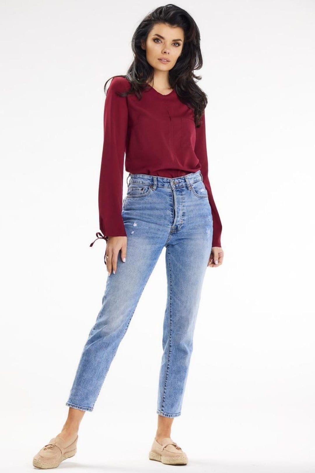 Love Lace Love Lace Women's Casual Long Sleeve Blouse With Pocket Slits in Red - 4