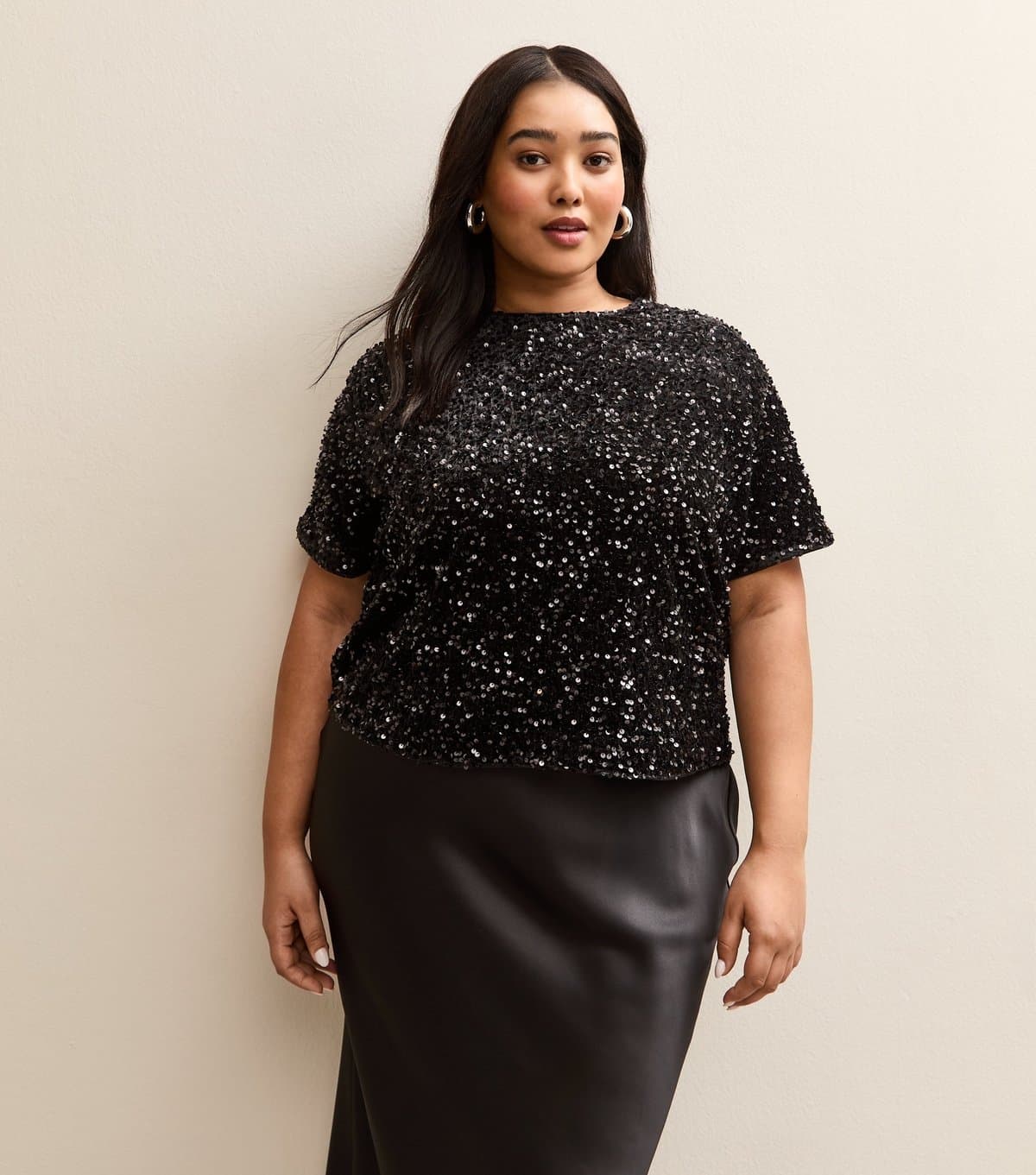 New Look Women's Plus Size Black Sequinned Top Curves New Look